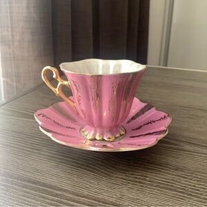 Fairy Vintage Shafford Pink Teacup w/ Matching Coaster